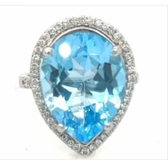 14K 10.11 Carat Halo Topaz Diamond Embellished Impressive Engagement Ring - Picture 1 of 4